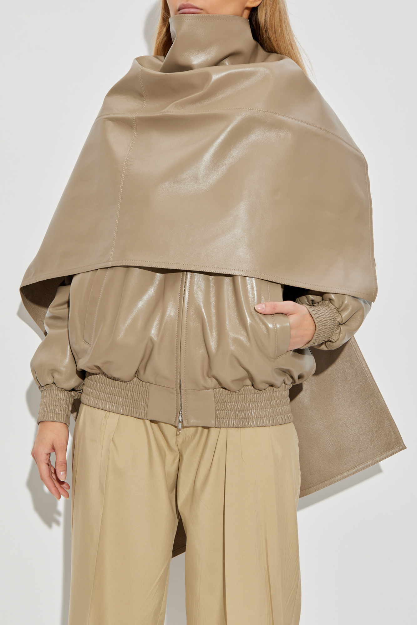 Grey Leather jacket with detachable scarf Phoebe Philo